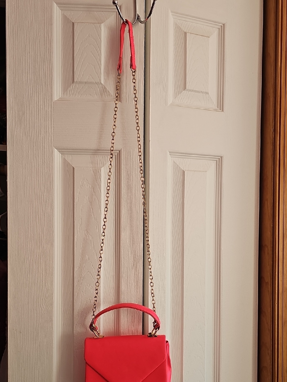 Bold Hot Pink Crossbody with Gold Chain and Top Handle